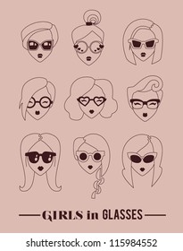 fashion girls in glasses icon set vector illustration eps 10