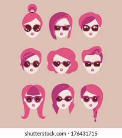 fashion girls in glasses icon set vector illustration eps 10