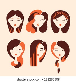 fashion girls with hairstyles and haircuts vector eps 10