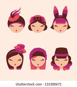 fashion girls in head accessories icon set vector illustration eps 10