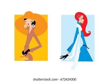 Fashion girls horoscope. Libra and scorpio woman zodiac signs. Vector illustration