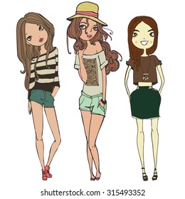 fashion girls illustration set