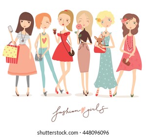 Fashion girls illustration set