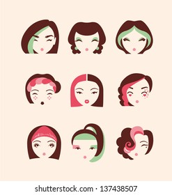 fashion girls with make up and hairstyles vector eps 10