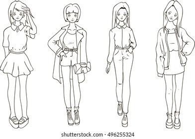 fashion girls in manga style