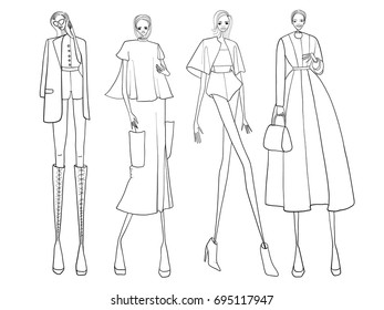 Fashion girls, models, lines, vector illustration 