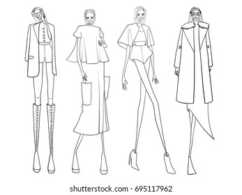 Fashion girls, models, lines, vector illustration 