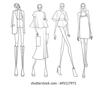 Fashion girls, models, lines, vector illustration 