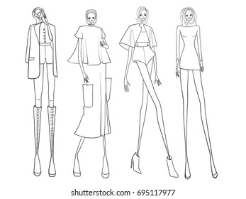 Fashion girls, models, lines, vector illustration 