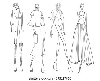 Fashion girls, models, lines, vector illustration 