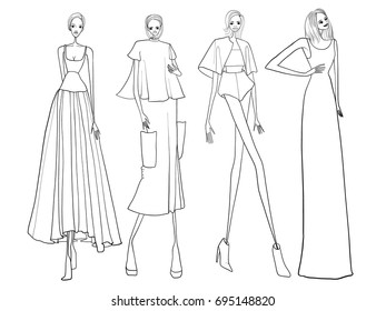 Fashion girls, models, lines, vector illustration 