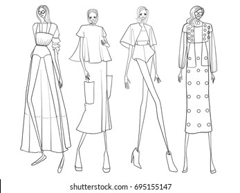 Fashion girls, models, lines, vector illustration 