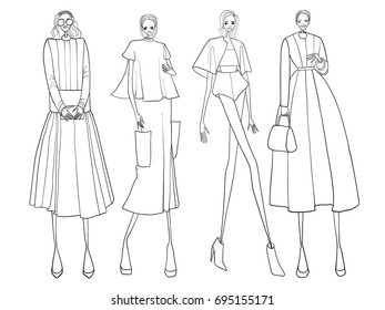 Fashion girls, models, lines, vector illustration 