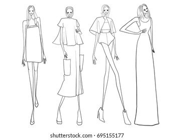 Fashion girls, models, lines, vector illustration 