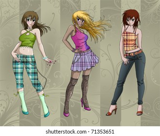 Fashion girls posing - A background