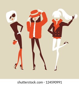 fashion girls posing isolated on light background vector illustration eps 10