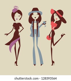 fashion girls posing isolated on light background vector illustration eps 10