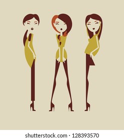 fashion girls posing isolated on light background vector illustration eps 10