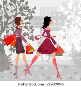 fashion girls with purchase in city for your design 