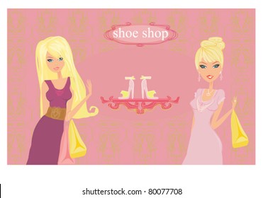 Fashion girls shopping in shoe shop