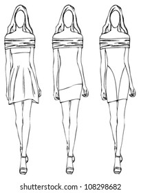 Vector Fashion Sketch Design Outline Model Stock Vector (Royalty Free ...