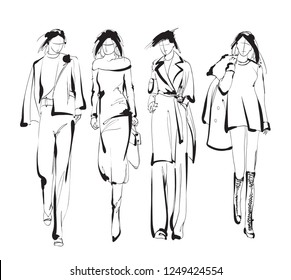 Fashion girls sketch. Fashion illustration. Drawing fashion models