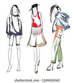 Fashion girls sketch. Fashion illustration. Drawing fashion models