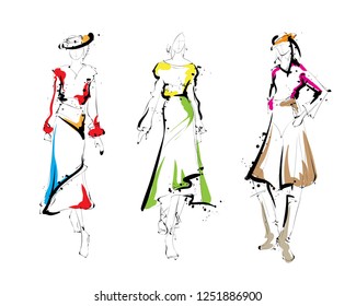 Fashion girls sketch. Fashion illustration. Drawing fashion models