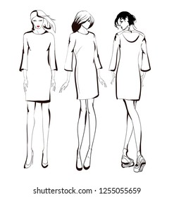 Fashion girls sketch. Fashion illustration. Drawing fashion models