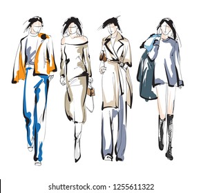 Fashion girls sketch. Fashion illustration. Drawing fashion models