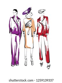 Fashion girls sketch. Fashion illustration. Drawing fashion models