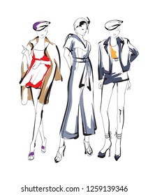 Fashion girls sketch. Fashion illustration. Drawing fashion models