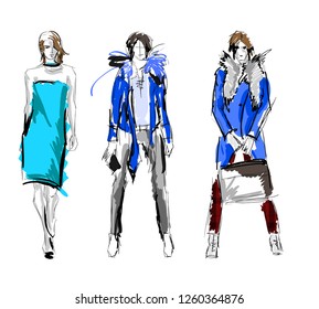 Fashion girls sketch. Fashion illustration. Drawing fashion models