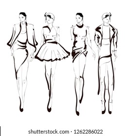 Fashion girls sketch. Fashion illustration. Drawing fashion models