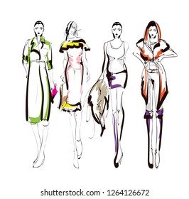 Fashion girls sketch. Fashion illustration. Drawing fashion models