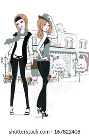 Fashion girls in the streets of the old city