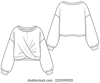 Fashion Girls Twisted Crop Top Flat Fashion Sketch Cad Mock Up