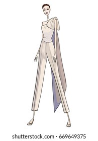 Fashion girls, vector illustration, modern clothes, posing 