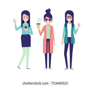 Fashion girls vector set 3. Cartoon style, flat vector illustration.