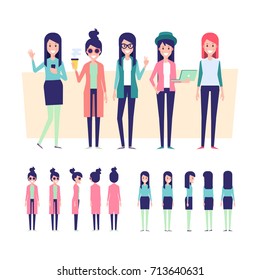 Fashion girls vector set 3. Cartoon style, flat vector illustration.