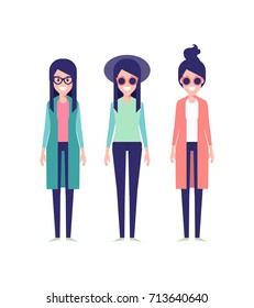 Fashion girls vector set 3. Cartoon style, flat vector illustration.