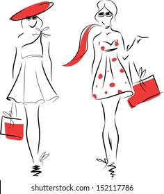 Fashion girls vector sketch