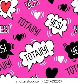 Fashion girly seamless vector pattern. Romantic backdrop for girls, fancy textile, clothes, wrapping paper, wallpapers. Valentines day love background in cartoon comic style. EPS8 vector.