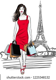 
Fashion glamour girl is shopping  in Paris