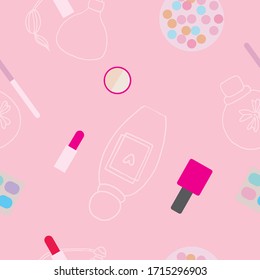 Fashion glamour seamless pattern in vector. Beauty and make up print for textile, wrapping, fabric, wallpaper