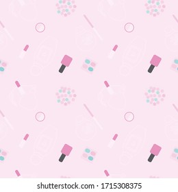 Fashion glamour seamless pattern in vector. Beauty and make up print for textile, wrapping, fabric, wallpaper