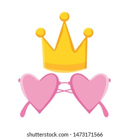 fashion glasses with hearts love shape and crown