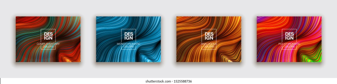 Fashion gold poster million thin lines luxury design. Liquid wave lines fashion background. Beautiful flowing drape textiles from multitude of thin threads. Vector illustration vogue drape banner set