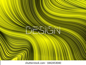 Fashion gold poster million thin lines luxury design. Liquid wave lines fashion background. Beautiful flowing drape textiles from multitude of thin threads. Vector illustration vogue drape banner set