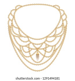 Fashion golden necklace icon. Cartoon of fashion golden necklace vector icon for web design isolated on white background